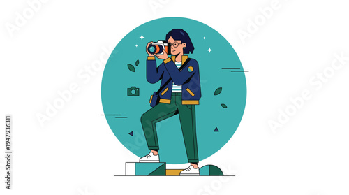 Female Photographer Illustration for Modern Web Landing Page Flat Vector Design