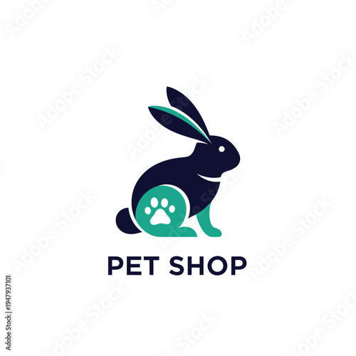 Bunny silhouette with paw print detail for pet shop identity and animal care advertising
