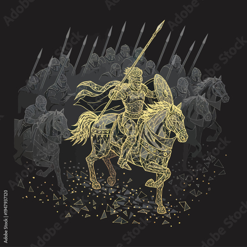 Warrior Riding Horse with Spear Illustration.