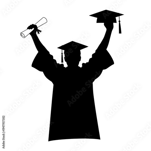 Graduate in cap and gown celebrating.