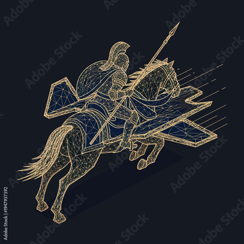 Medieval Knight on Horseback with Sword.