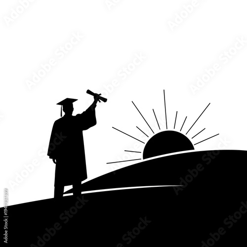 Graduate in cap and gown celebrating.