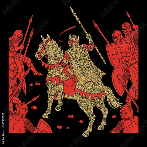 Medieval Knight on Horseback with Spear.