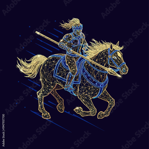 Woman Riding Horse with Spear Illustration.