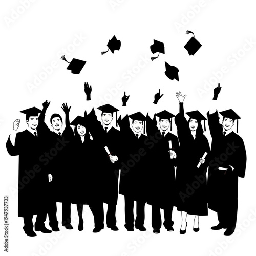 Graduates in caps and gowns celebrating.