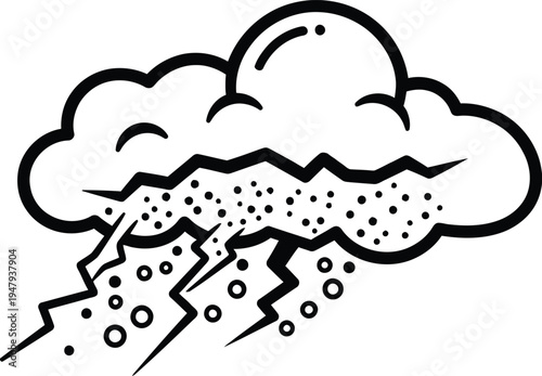 Cartoon illustration of a rainy cloud with lightning