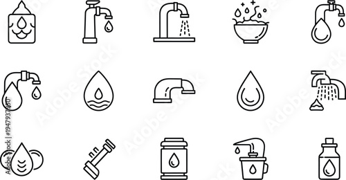 Collection of water icons and symbols in various styles