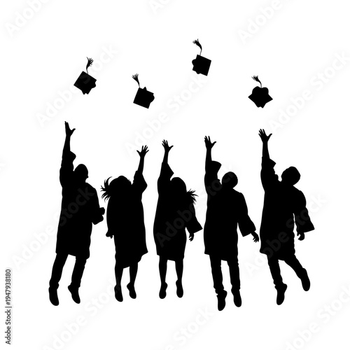 People Celebrating Graduation Day Silhouette.