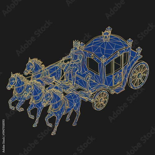 Blue Carriage with Horses Illustration.