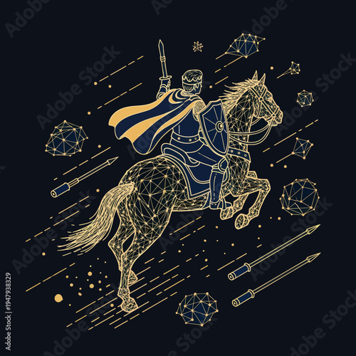 Knight Riding Horse Through Space Illustration.