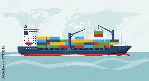 Container Ship Navigating Global Waters, Delivering Cargo Worldwide