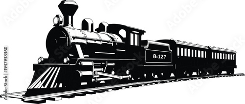 Vintage steam locomotive train on railroad tracks