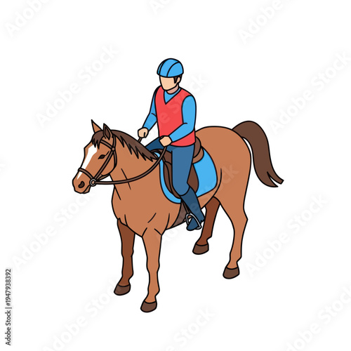Jockey Riding Horse Cartoon Illustration.