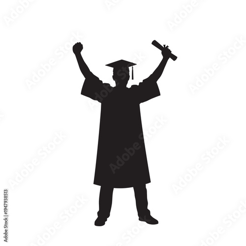 Silhouette of a graduate celebrating.