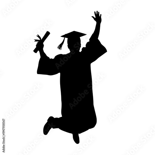 Silhouette of a graduate celebrating.
