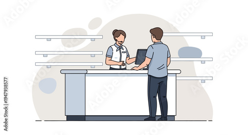 Customer interacting with cashier at counter in store, shopping concept