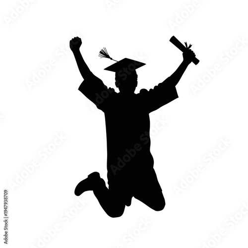 Silhouette of a graduate jumping.
