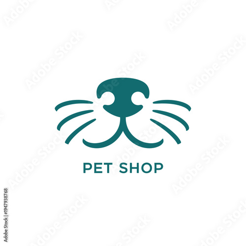 Teal animal nose and whiskers logo design for pet store or veterinary clinic on gray grid