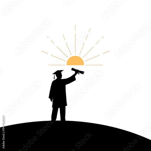 Silhouette of graduate holding diploma.