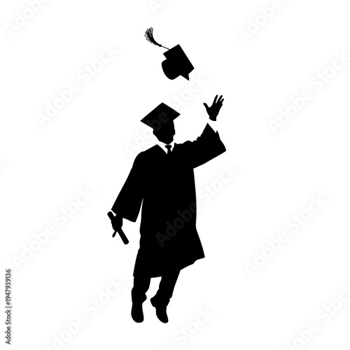 Silhouette of graduate tossing cap.