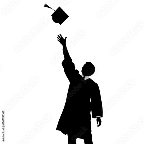 Silhouette of graduate tossing cap.