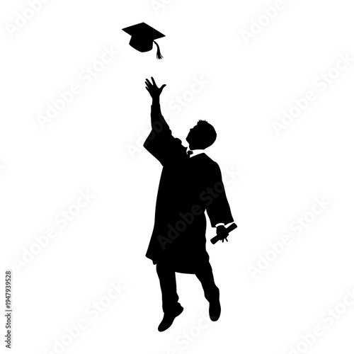 Young man throwing graduation cap high.