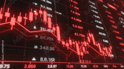 Red stock market graph showing a sharp decline, financial crisis concept