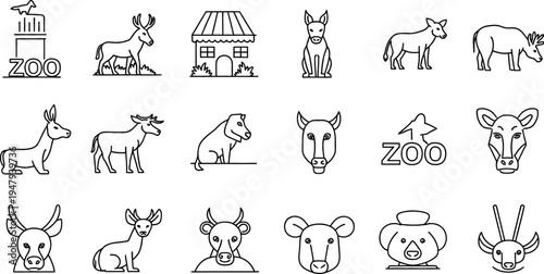 Zoo animal icons and logos collection