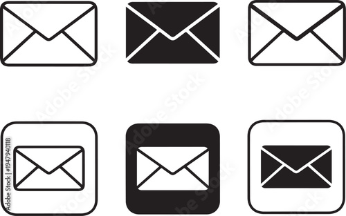 Black and white email envelopes symbols communication