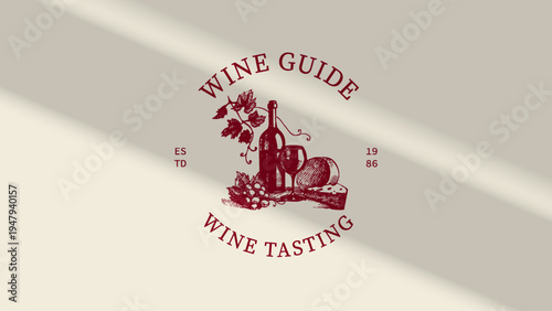 Hand drawn vintage wine logo banner with sketch illustration. Isolated vector background. Wine festival, tasting event, design menu concept