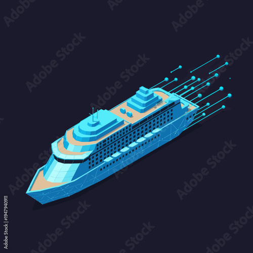 Isometric Cruise Ship Illustration with Motion Lines.