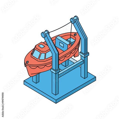 Red Boat on Lift Illustration.