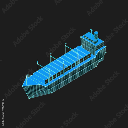 Blue Cruise Ship 3D Model Wireframe.