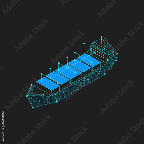 3D Wireframe Model of Cargo Ship.