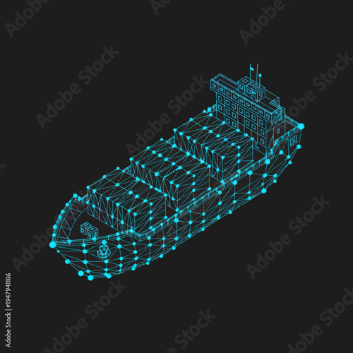 Wireframe Model of a Cargo Ship.