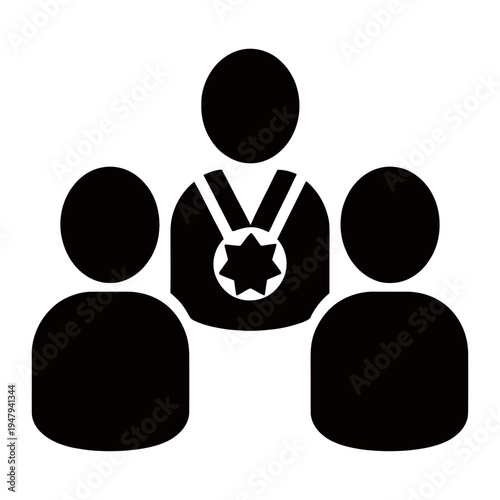 Vector of three people with the center person wearing a star-shaped medal