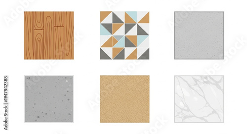 Assorted Square Textures - Wood, Geometric, Concrete, and Marble.
