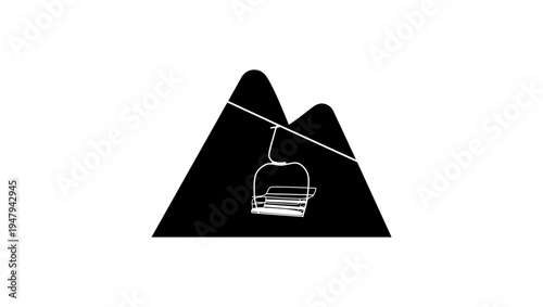 mountain Ski lift symbol, black isolated silhouette