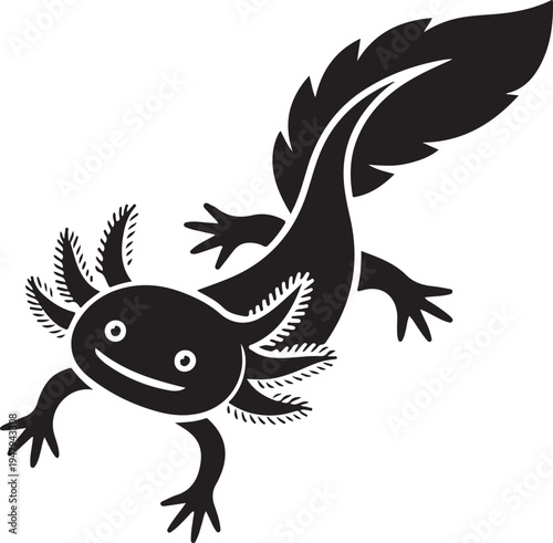 Black Silhouette of a Cute Axolotl Animal Icon