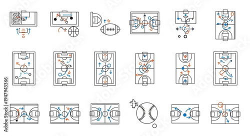 Collection of Sports Field Layouts and Tactical Diagrams.