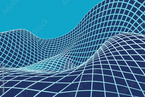 Abstract blue grid of undulating lines a digital wave form high quality professional