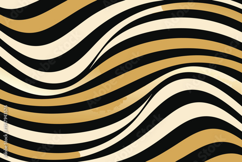 Abstract wavy pattern with black gold and cream colors high quality professional detailed