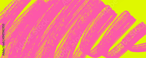 Abstract neon pink background with rough yellow brush strokes and textured paint effect. Bold expressive composition with dynamic movement, vibrant contrast, and energetic contemporary mood.