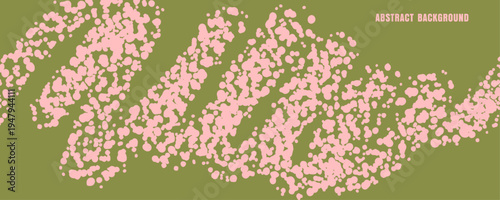 Abstract olive green background with rough pink textured brush strokes and speckled paint effect. Bold expressive composition with diagonal movement, distressed surface, and strong contrast.