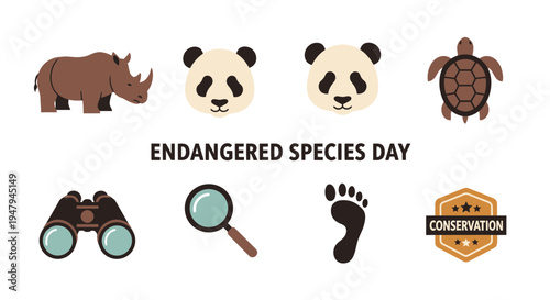 Graphic featuring endangered animals and conservation tools for Endangered Species Day