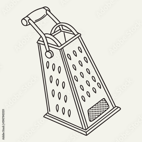 Cheese grater - kitchen utensil line art design with kitchen tool