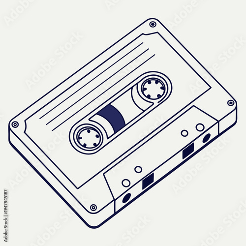 Audio cassette tape illustration - retro music icon with line art