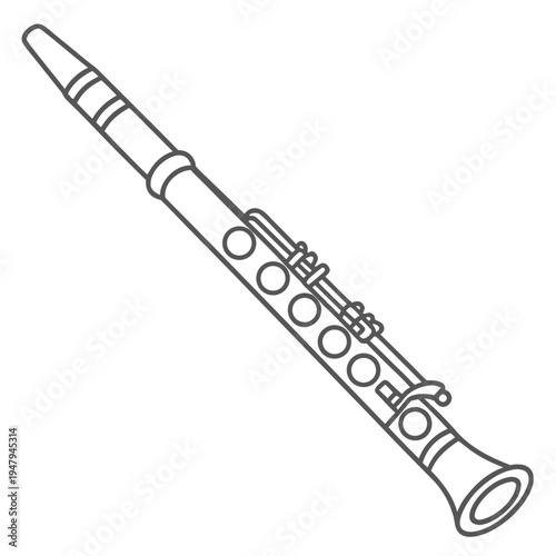 Clarinet line art with musical instrument with white background