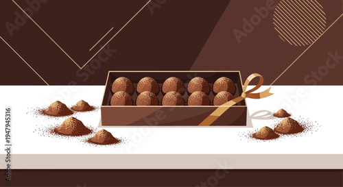 Box of Chocolate Truffles with Cocoa Powder Dusting and Decorative Ribbon