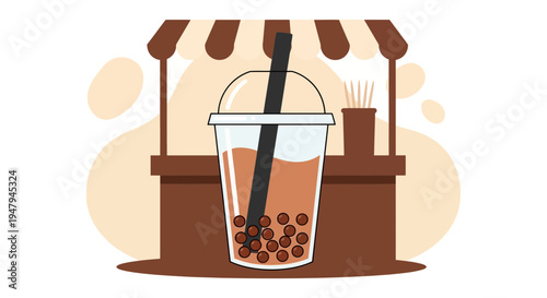 Bubble Tea Stand with Tapioca Pearls and Straw